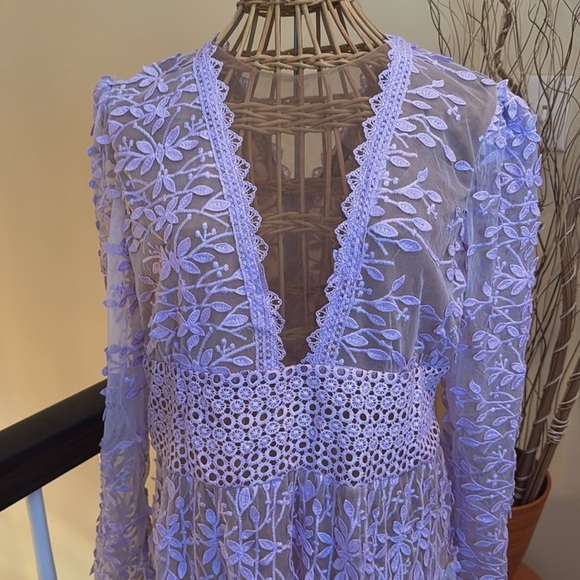 Elegant Lavender Lace Long Sleeve Dress - Picture 3 of 12